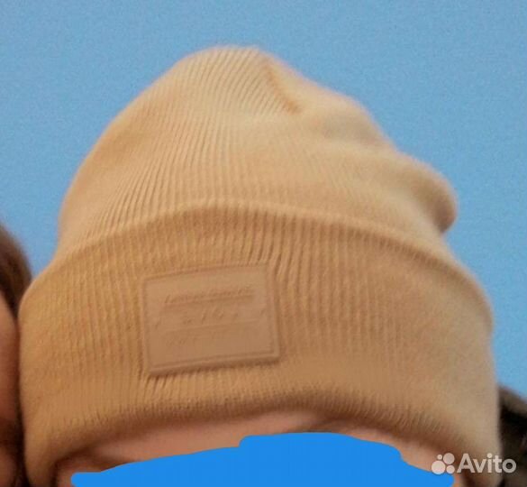 Шапка бини, бежевая, зима