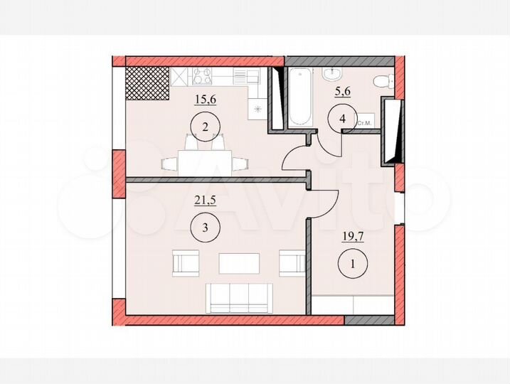 Своб. планировка, 76,7 м², 14/30 эт.