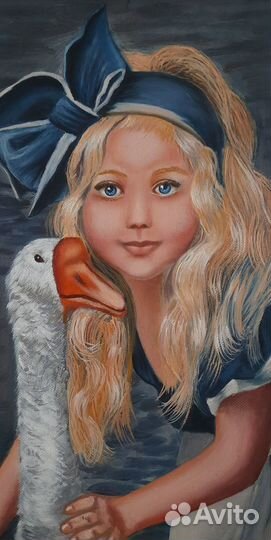 Картина большая масло холст девочка с гусем