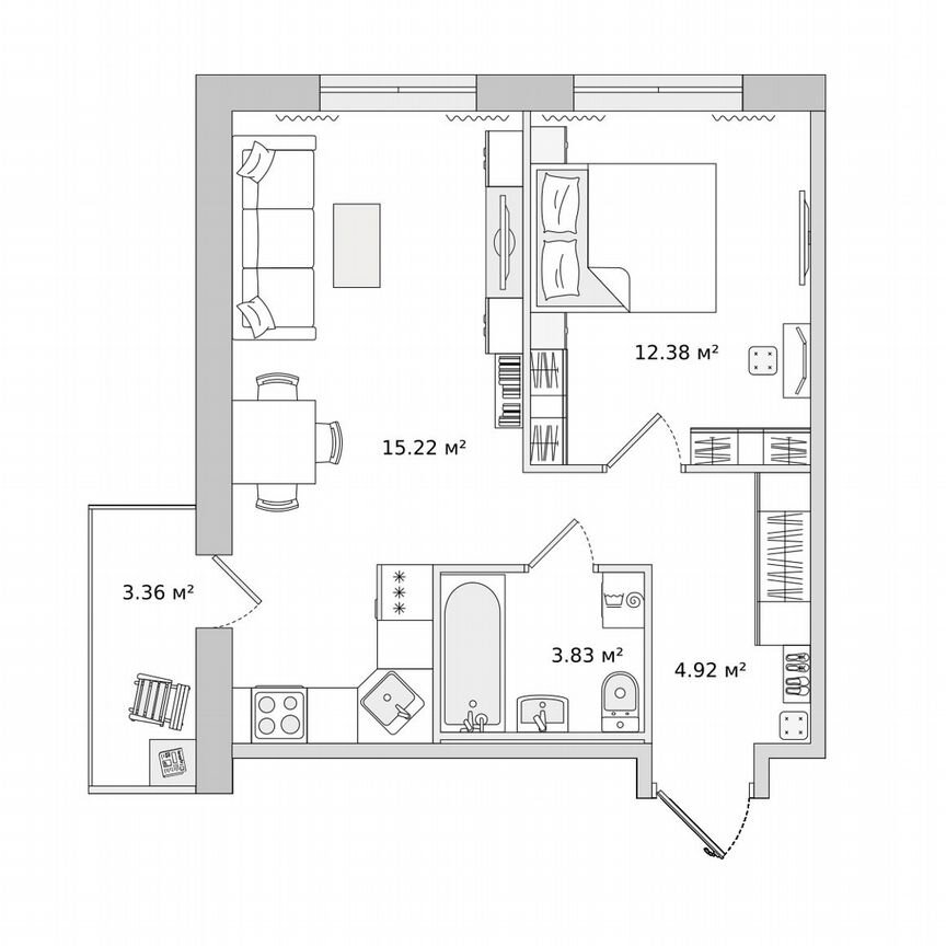 1-к. квартира, 43,1 м², 4/16 эт.