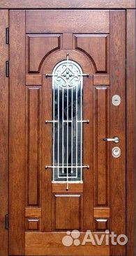 Металлическая входная дверь со стеклом и ковкой
