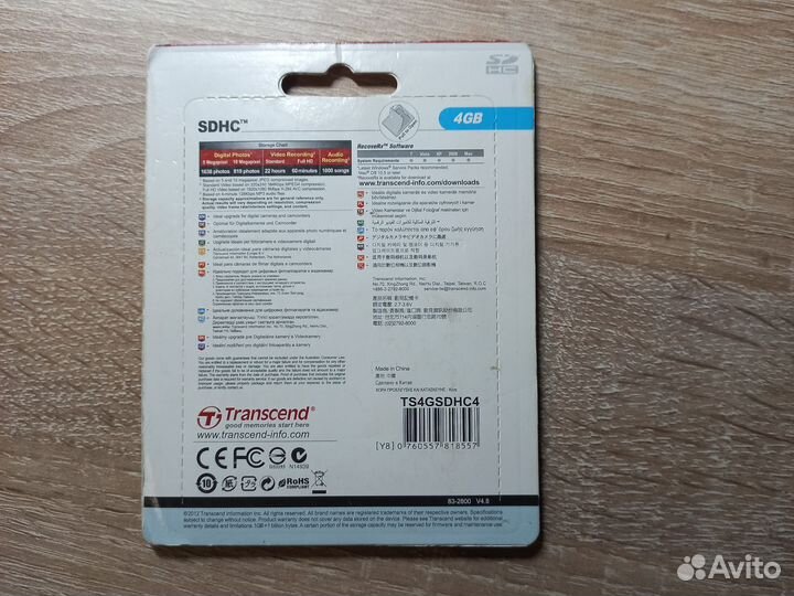Карта памяти sdhc 4 гб Transcend