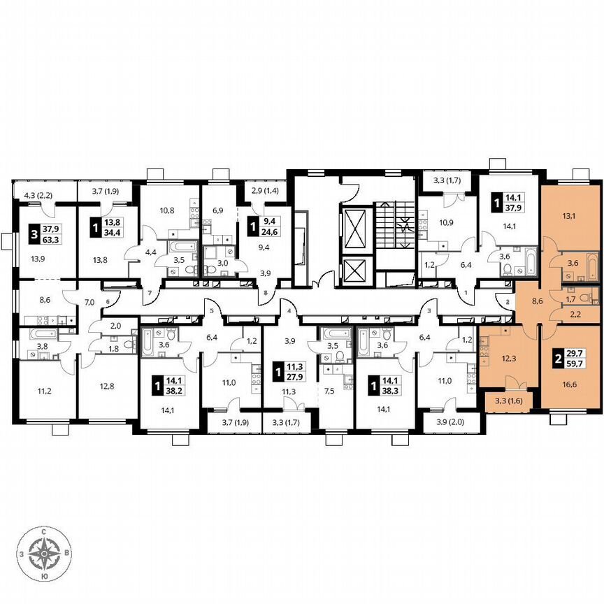 2-к. квартира, 59,7 м², 7/15 эт.