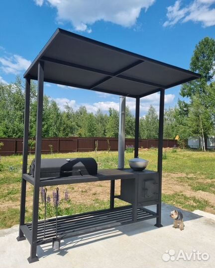 Мангал с печью под казан и крышей