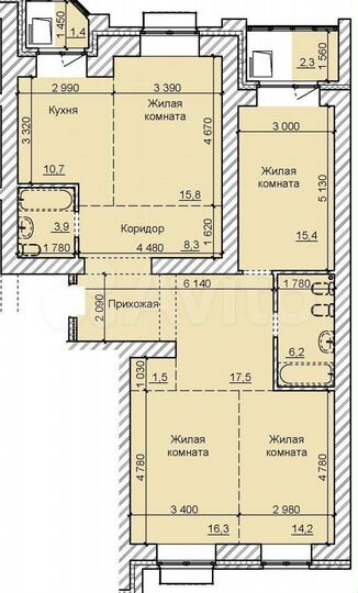 4-к. квартира, 114,4 м², 15/17 эт.