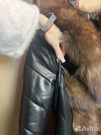 Пуховик с мехом кожаный