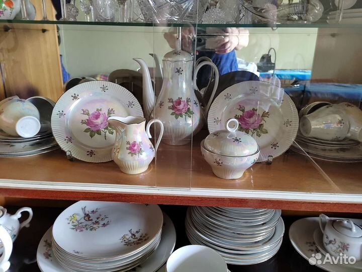 Сервиз кофейный роза ГДР перламутр