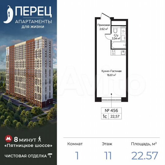 Апартаменты-студия, 22,6 м², 11/28 эт.