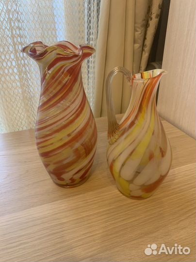 Ваза цветное гутное стекло