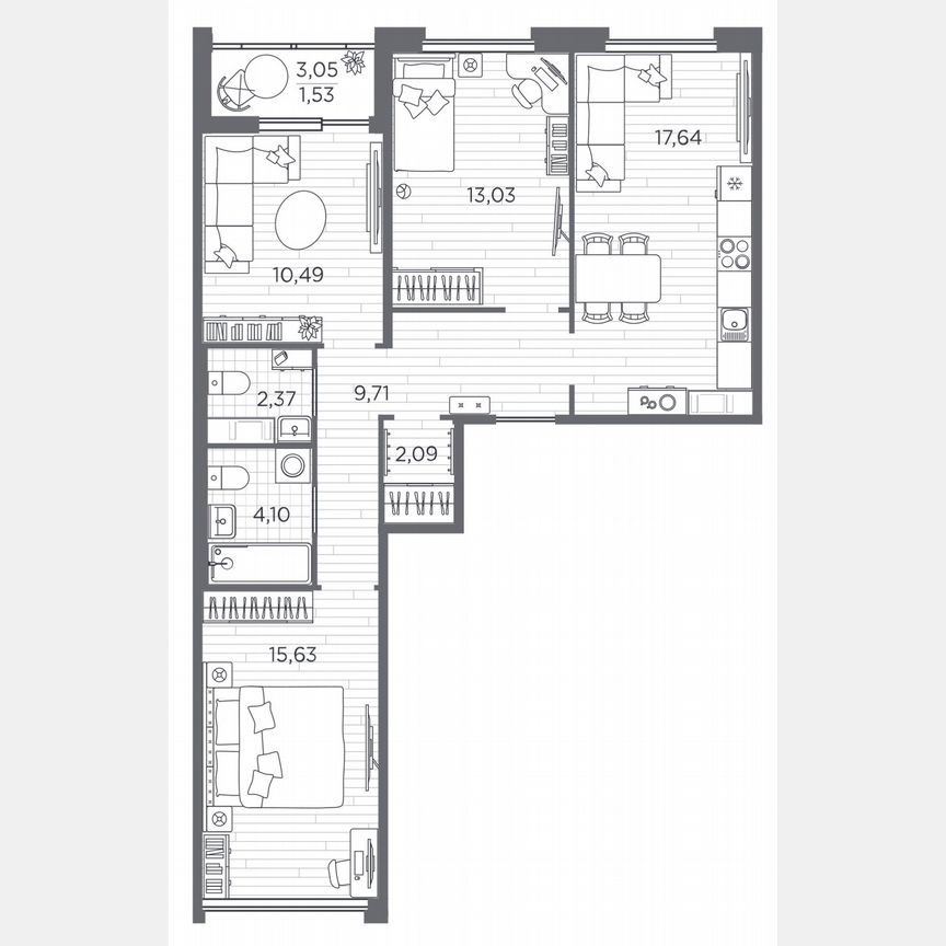 3-к. квартира, 76,6 м², 3/5 эт.