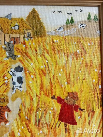 Картина пейзаж с котами холст 20*20 см