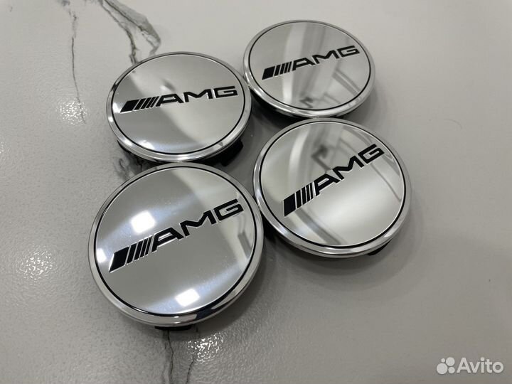 Колпачки mercedes AMG хром 75 мм черн осн