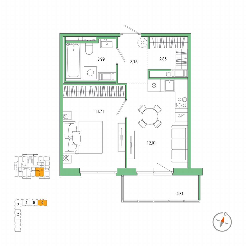 1-к. квартира, 35 м², 3/7 эт.