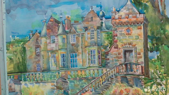 Живопись акварель, замок