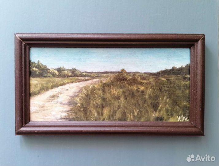 Картина маслом летний пейзаж с дорогой