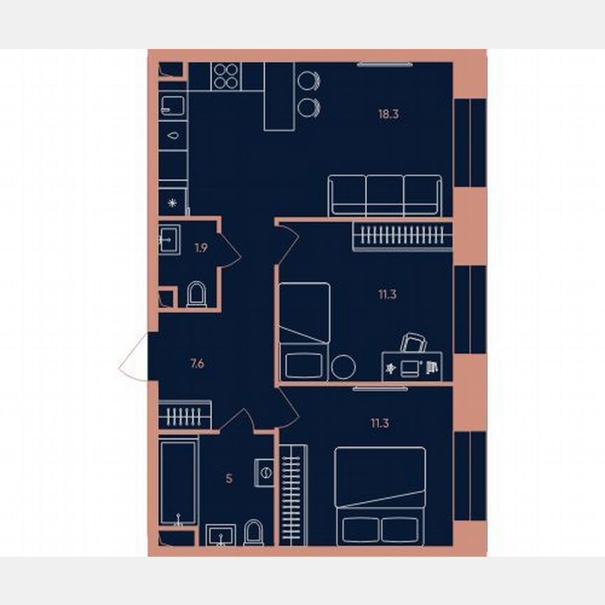 2-к. квартира, 55,4 м², 15/32 эт.