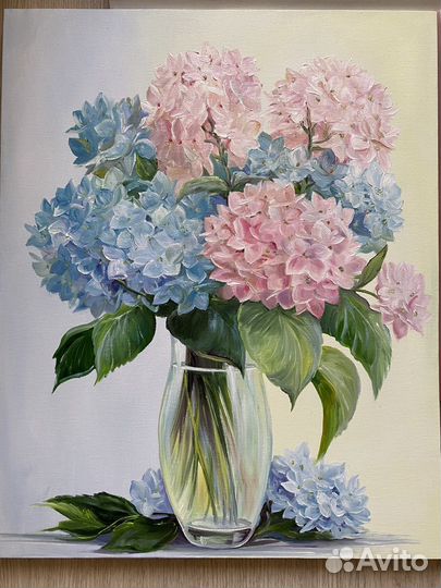 Картины маслом,гортензия, пионы, ирисы
