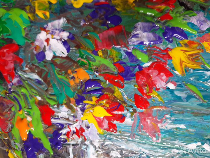 Картина С цветами, картина водопад