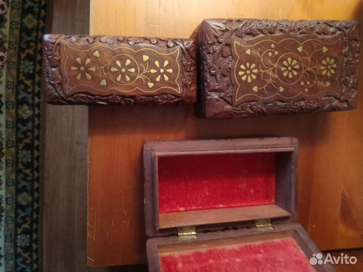 Шкатулки индия ручная работа красное дерево золото