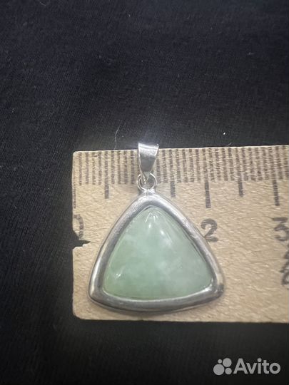 Серьги и кулон в серебре с нефритом бу
