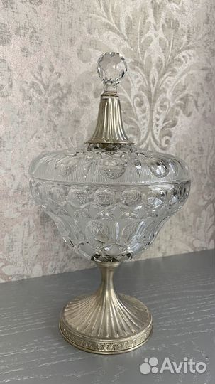 Конфетница хрустальная с серебром Флоренция винтаж