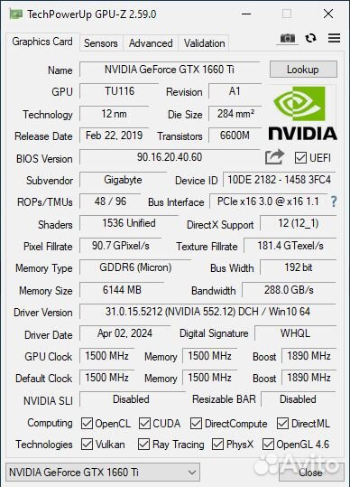 Видеокарта gigabyte aorus GTX 1660 Ti