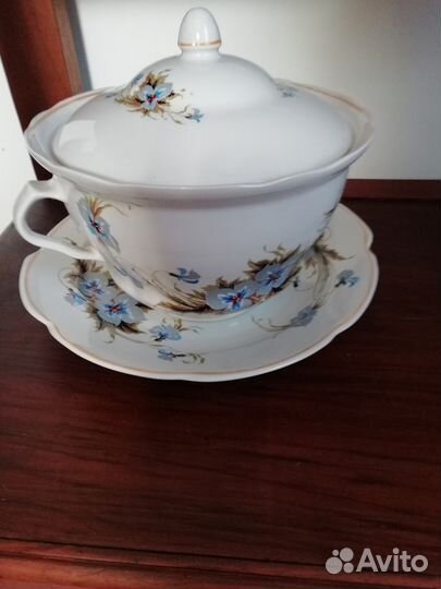 Винтажная супница с блюдом из СССР Незабудки