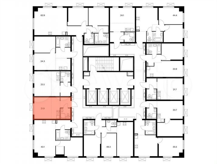 Квартира-студия, 21,9 м², 9/33 эт.