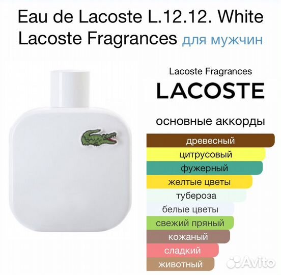 Мужские духи Lacoste L.12.12. White