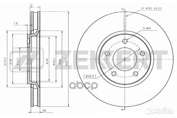 Диск торм. перед. Chrysler Voyager IV 00- Dodge