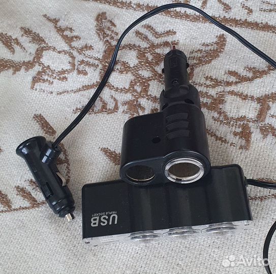 Разветвитель прикуривателя 3 гнезда + USB A 10A