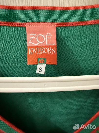 Зеленый кардиган с ярким принтом хлопок S