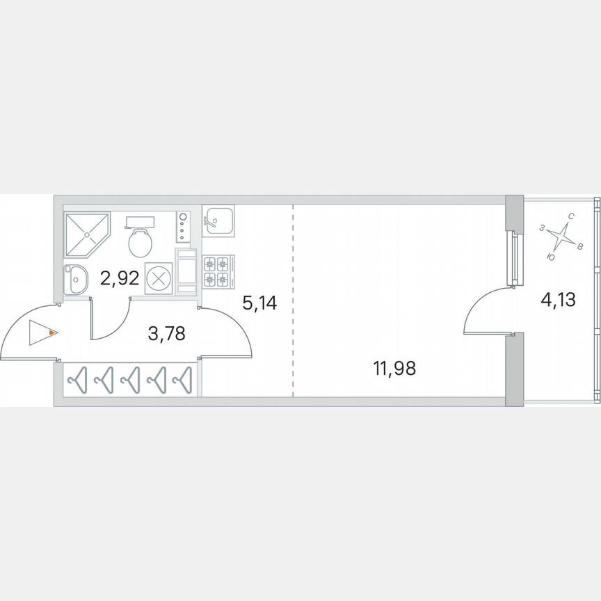 Квартира-студия, 25,1 м², 4/4 эт.