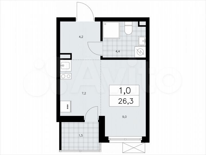 Квартира-студия, 26,3 м², 2/11 эт.