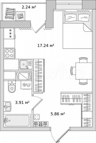 Квартира-студия, 26,4 м², 17/17 эт.