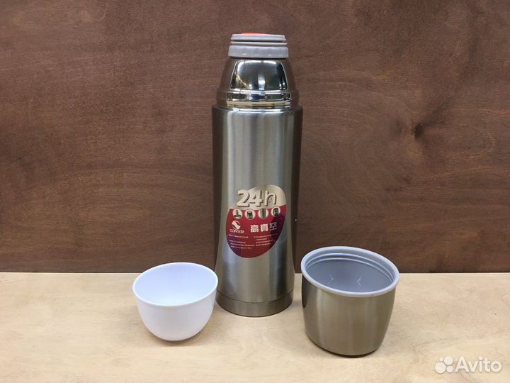 Термос 1 л из нержавейки с двумя чашками