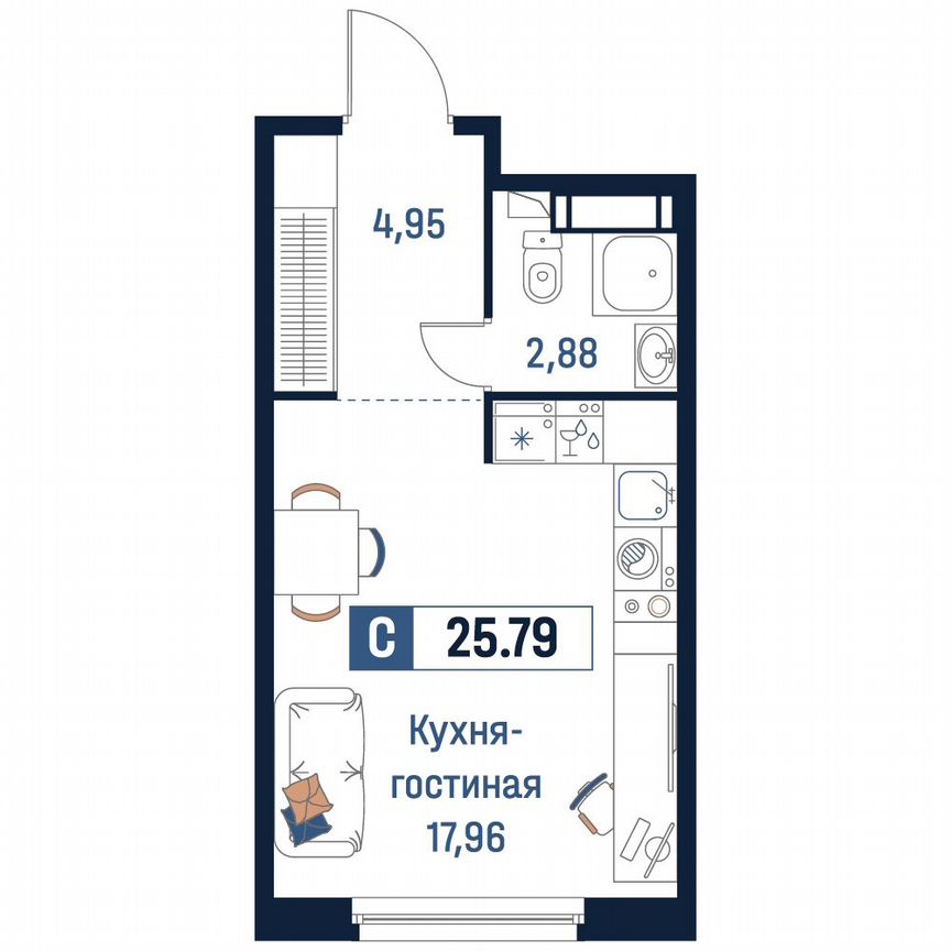 Квартира-студия, 25,8 м², 14/18 эт.