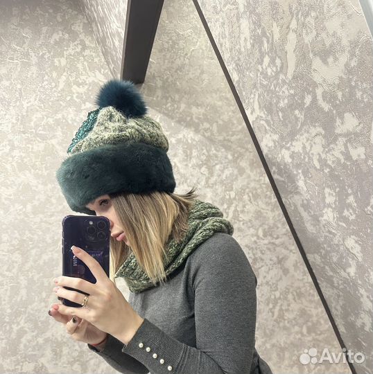 Шапка норковая женская вязаная