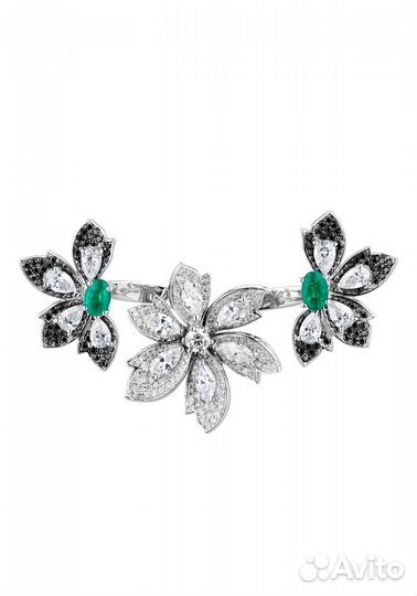 Кольцо No name 1,25 ct Emerald & 4,11 сt White & 0.70 ct Black Diamonds