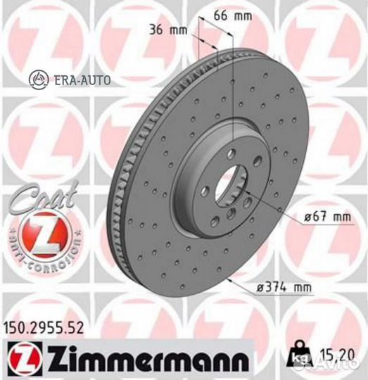 Zimmermann 150.2955.52 Диск торм.перед.вент.перфорир. 374x36 Right