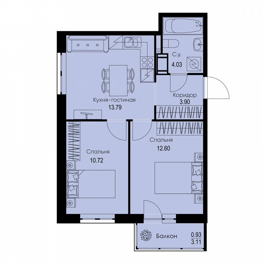 2-к. квартира, 46 м², 3/9 эт.