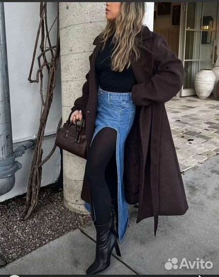 Джинсовая юбка длинная с разрезом