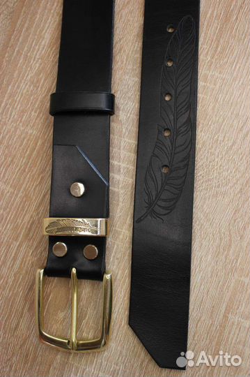Мужской ремень чёрный кожаный ручной работы