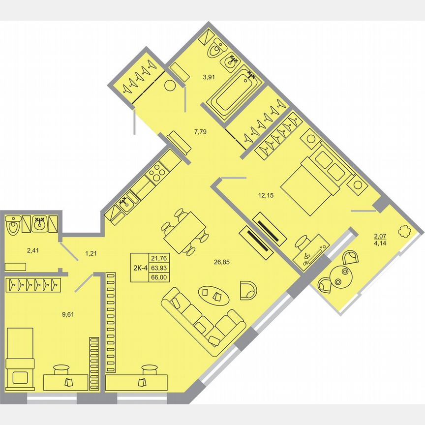 2-к. квартира, 66 м², 10/17 эт.