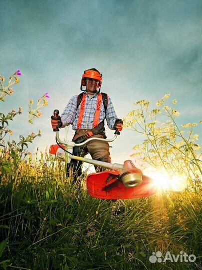 Покос травы триммером, вырубка кустарников