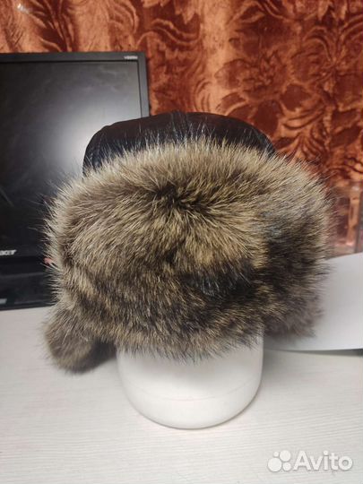 Мужская шапка. Енот, нат. кожа