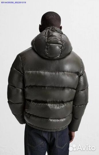 Пуховик Zara x Moncler Глянцевый Хаки (Арт.31438)