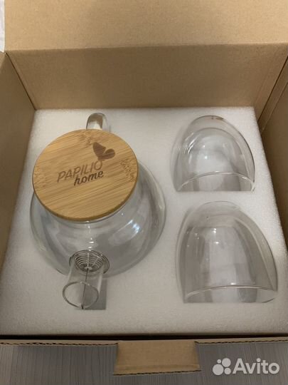 Подарочный набор новый чайник стеклянный и кружки