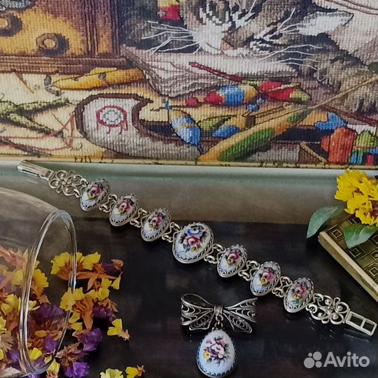 Брошь, браслет финифть