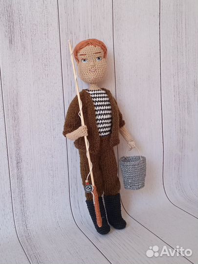 Вязаный рыбачок интерьерная игрушка куколка
